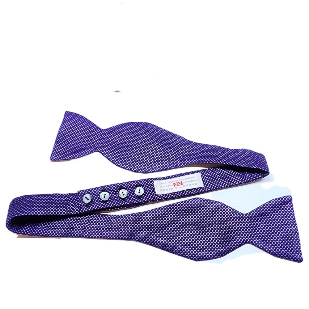 Carrot & Gibbs Handmade Pure Silk Purple Geometric Adjustable Bow Tie USA - Picture 2 of 6
